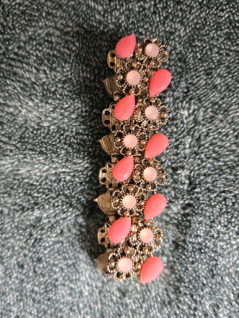 Gold-Tone Bracelet with Coral Pink Teardrops